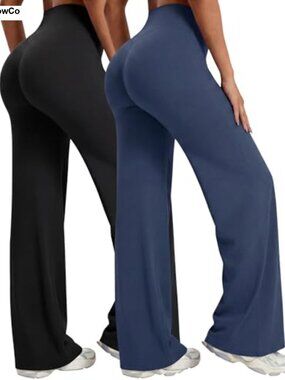 2 Pack High Waist Straight Wide Leg Yoga Workout Leggings Buttery Soft Stretch
